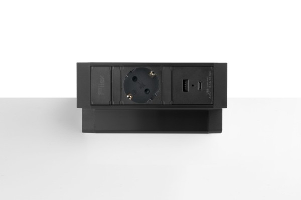 Desk-Up 2.0® -1 x 230V + 1 x Ladestation USB A+C - Schwarz